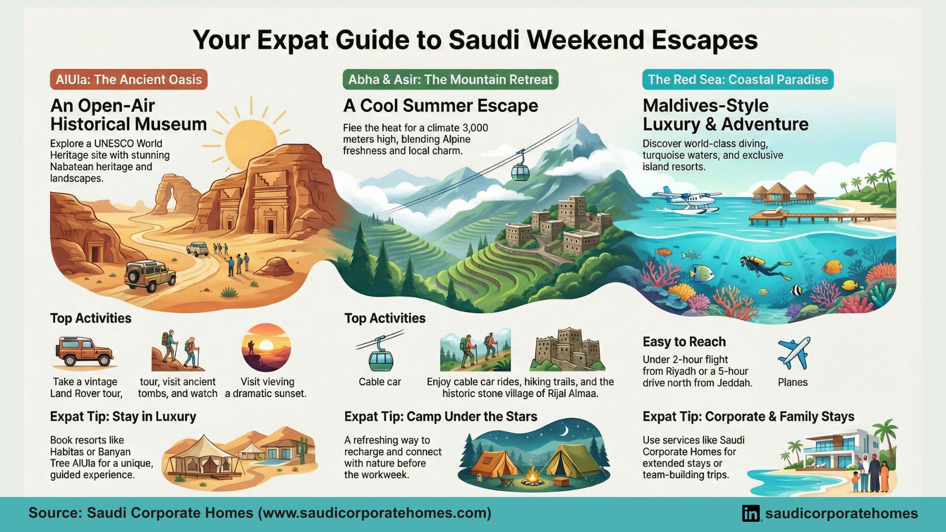 Weekend Getaways in Saudi Arabia: Top Leisure Spots for Expats from the US, Europe, and Asia