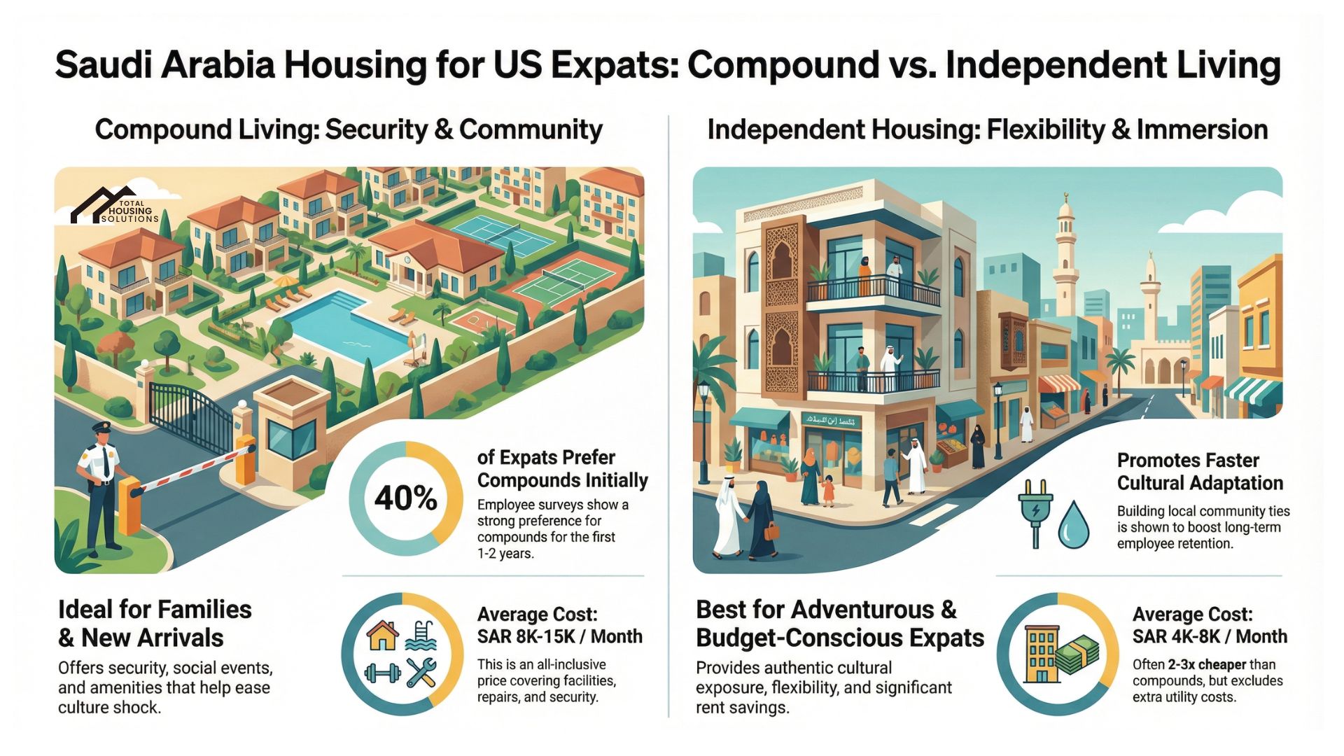 Compound Living vs. Independent Housing: Helping US Expats Choose the Right Accommodation in Saudi Arabia