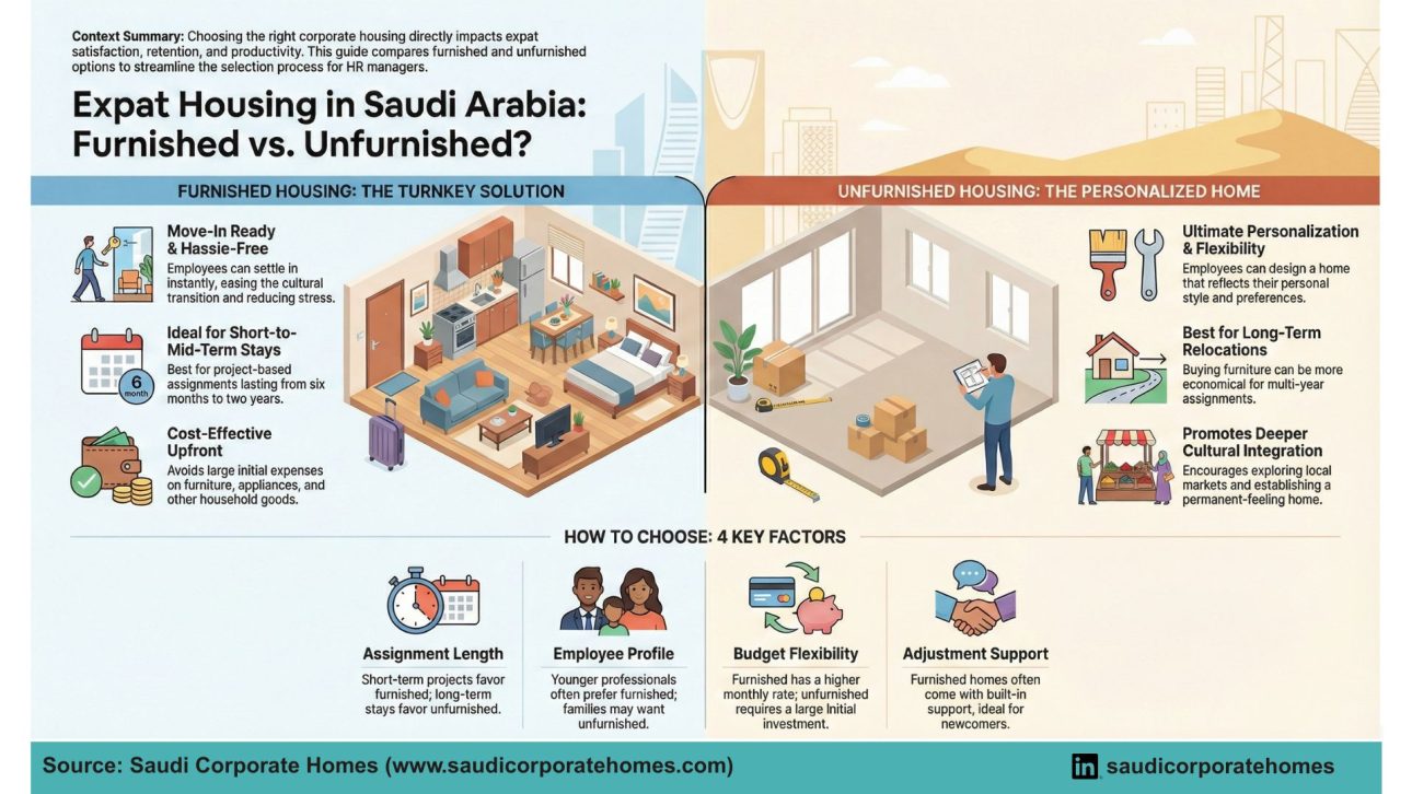 Furnished vs Unfurnished Corporate Housing in Saudi Arabia: What’s Best for Your Expat Employees